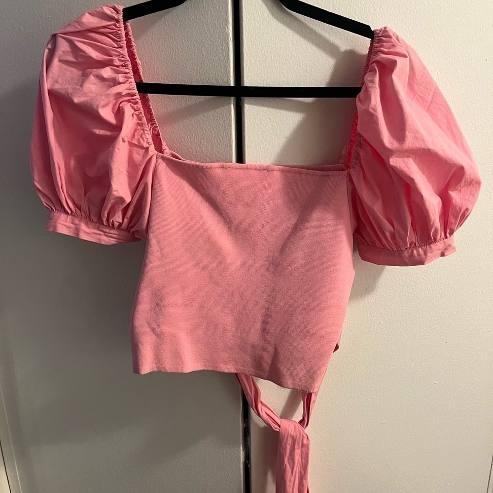 Pink zara top with puffy sleeves - Picture 5 of 6